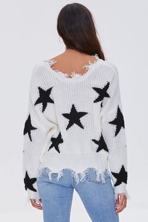 CREAM/BLACK Distressed Star Print Sweater, image 3