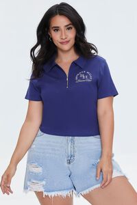 NAVY/WHITE Plus Size Embroidered Beverly Hills Top, image 1