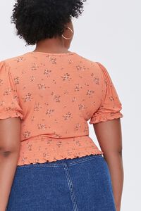 PEACH/MULTI Plus Size Floral Puff-Sleeve Top, image 3