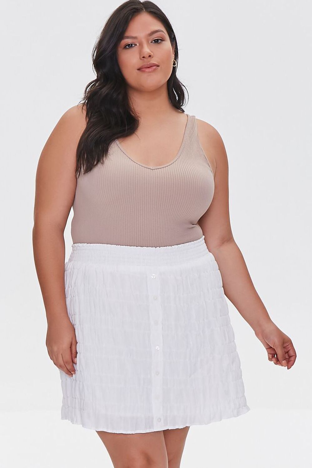 IVORY Plus Size Tiered Buttoned Mini Skirt, image 1
