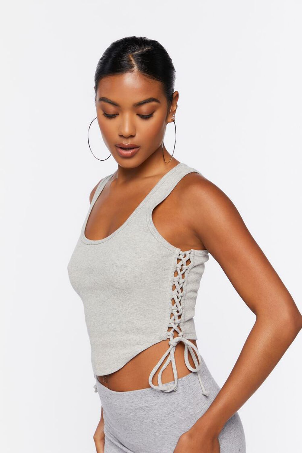 HEATHER GREY Lace-Up Cropped Tank Top, image 2
