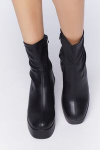 BLACK Faux Leather Block Heel Booties, image 4