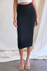 BLACK Seamless Ribbed Midi Skirt, image 2
