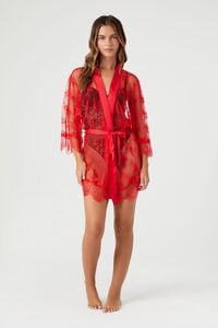 FIERY RED Sheer Lace Lingerie Robe, image 4