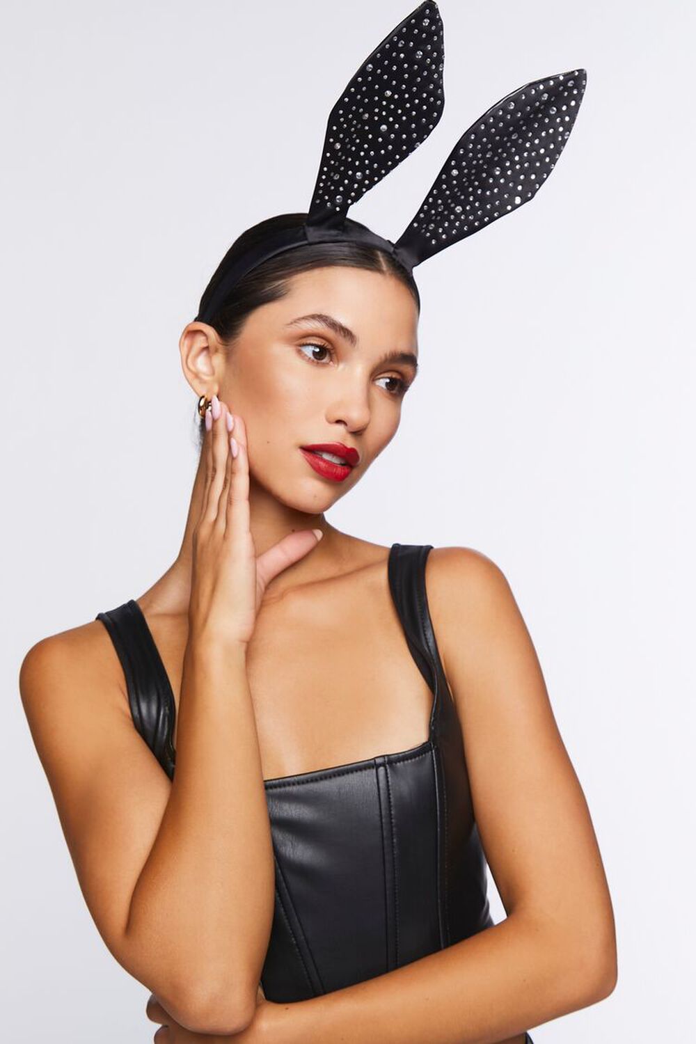 BLACK Faux Gem Bunny Ears Headband, image 1