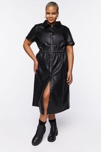 BLACK Plus Size Faux Leather Shirt Dress, image 1