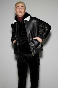 BLACK/CREAM Faux Leather Zip-Up Jacket, image 1