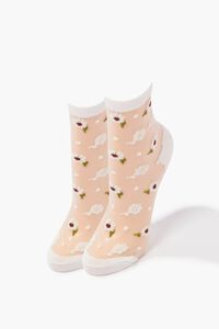 WHITE/MULTI Embroidered Floral Mesh Crew Socks, image 1