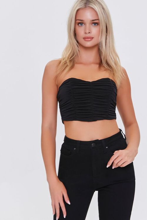 BLACK Ruched Sweetheart Tube Top, image 1