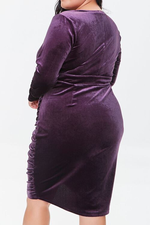 PURPLE Plus Size Velour Shirred Dress, image 3