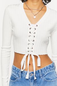 VANILLA Lace-Up Long-Sleeve Sweater-Knit Crop Top, image 5