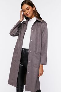 STEEPLE GREY Faux Suede Button-Front Duster Coat, image 4