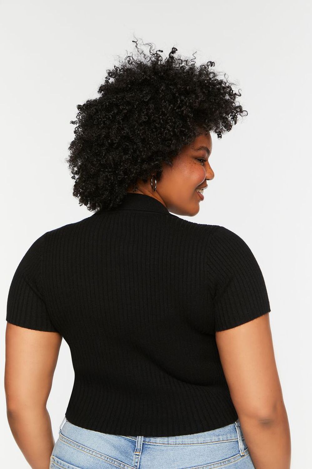Plus Size Ribbed Knit Zip-Up Top, image 3