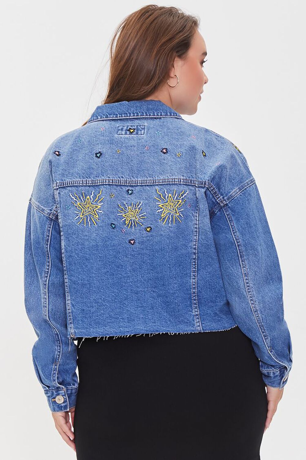 Plus Size Embroidered Star Denim Jacket