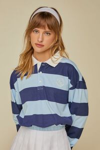 BLUE/MULTI Striped Rugby Cropped Shirt, image 1