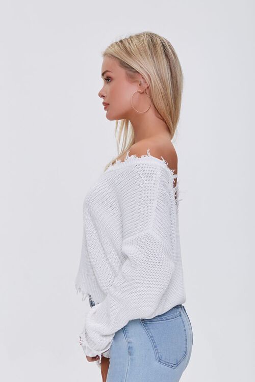 WHITE Ribbed Distressed-Trim Sweater, image 2