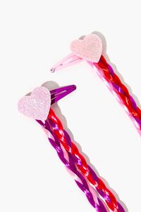 PINK/MULTI Girls Braided Hair Heart Snap Clip Set (Kids), image 3