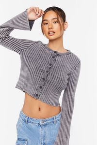 CHARCOAL Ribbed Bell-Sleeve Crop Top, image 6