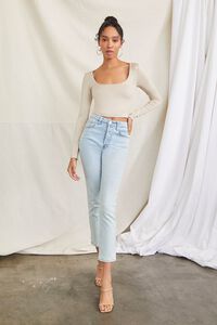 NATURAL Fitted Long-Sleeve Crop Top, image 4