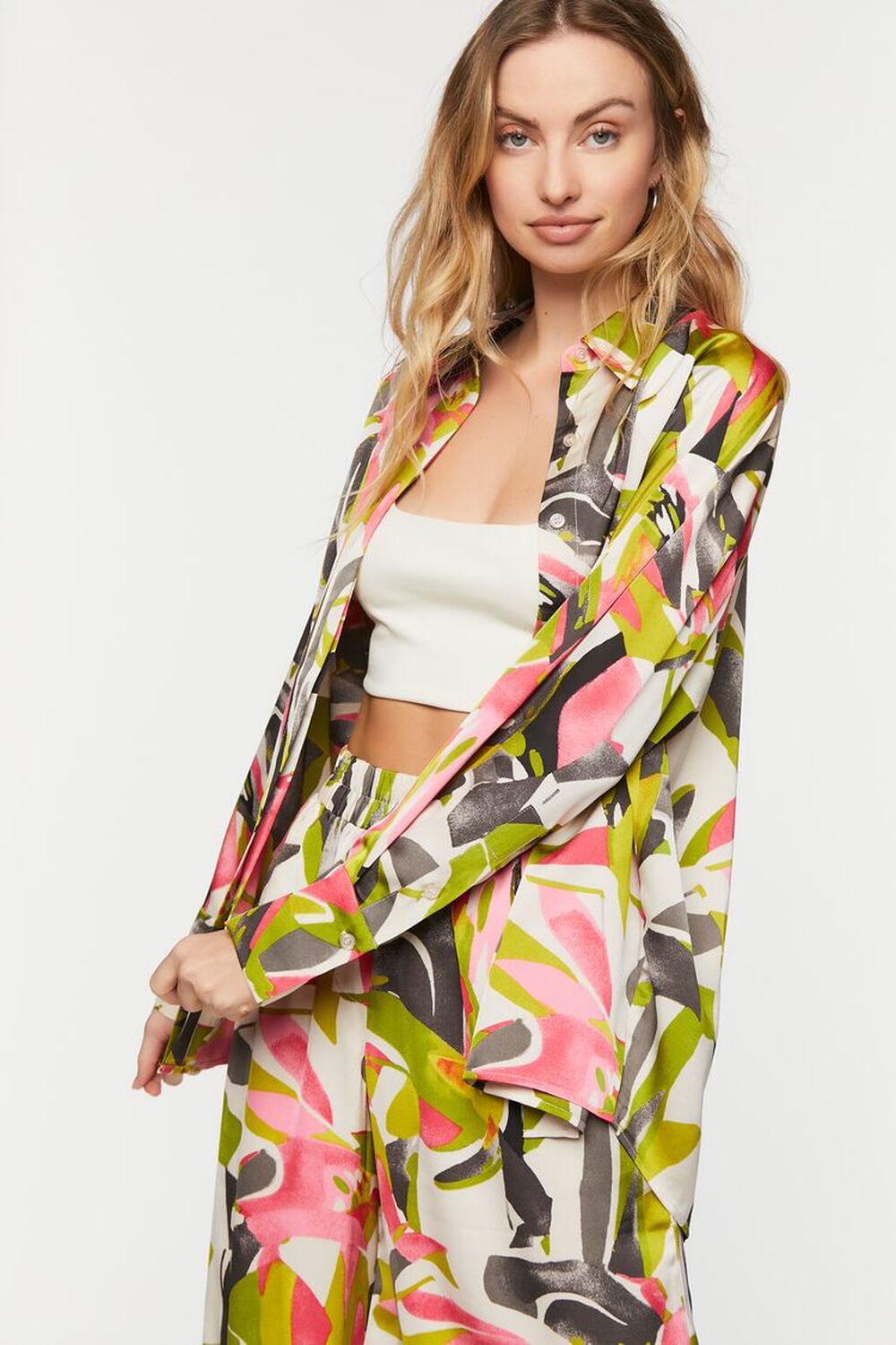 GREEN APPLE/MULTI Abstract Floral Oversized Shirt, image 1