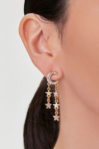 GOLD/CLEAR Moon & Stars Pendant Drop Earrings, image 1