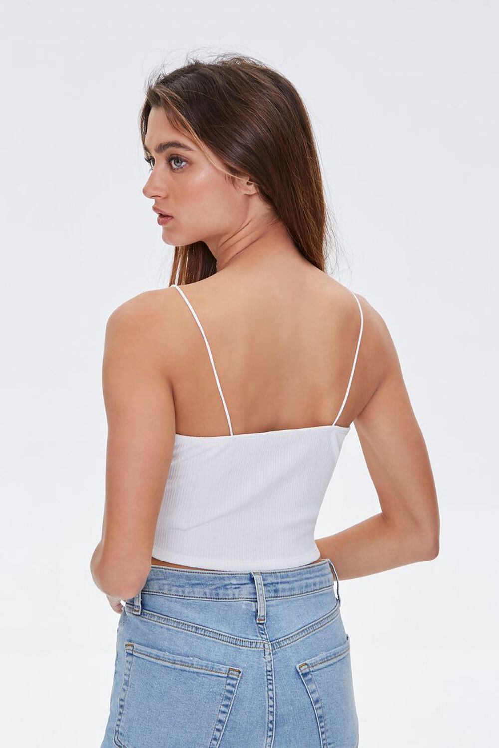 IVORY Ribbed Knit Cropped Cami, image 3