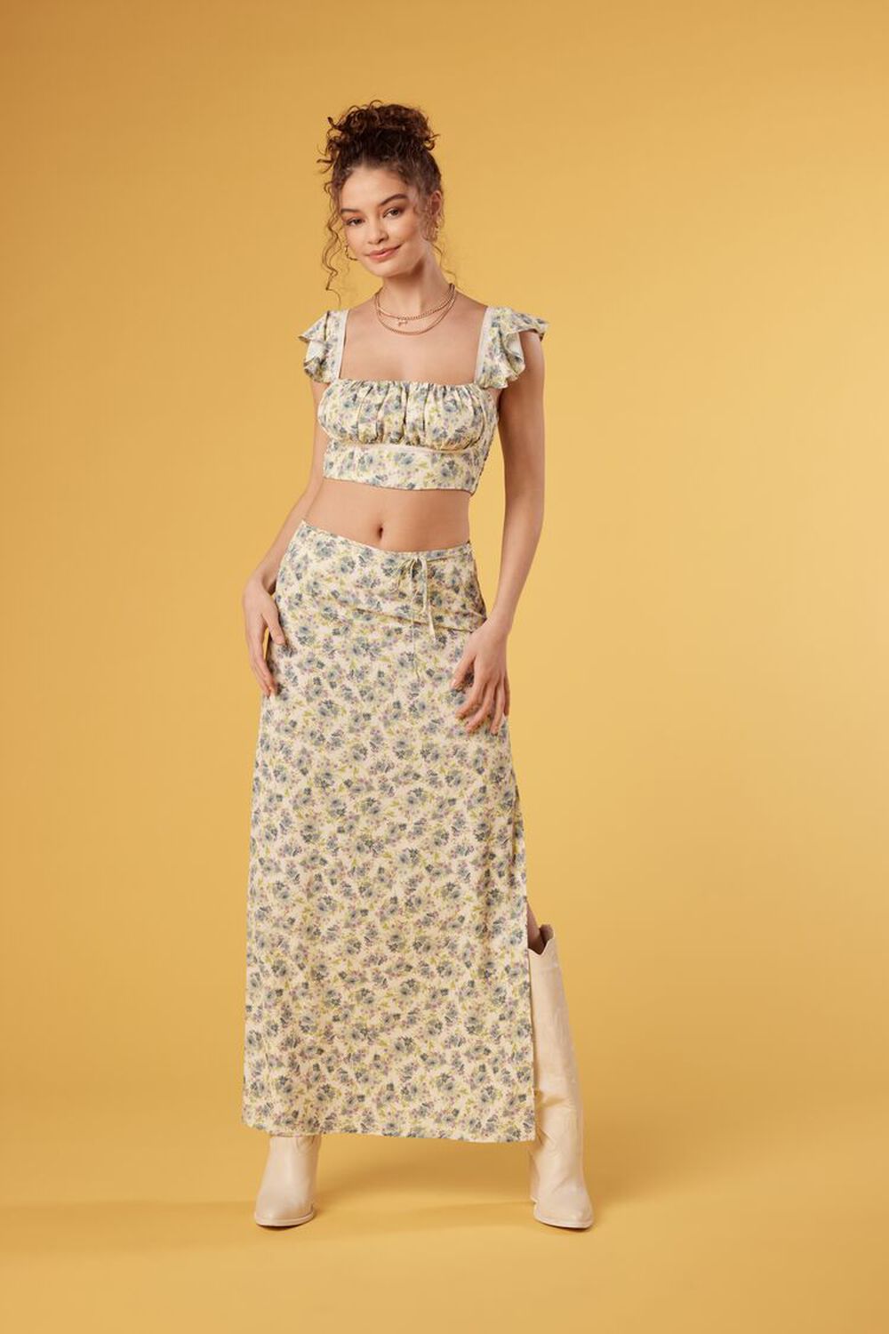 Floral Print Crop Top Skirt