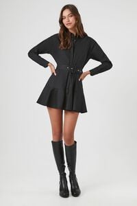 BLACK Poplin Belted Mini Shirt Dress, image 1