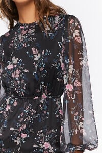 BLACK/MULTI Chiffon Floral Print Midi Dress, image 5