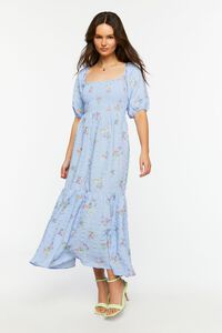 BLUE/MULTI Floral Print Puff-Sleeve Maxi Dress, image 4