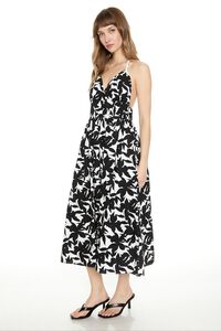 BLACK/WHITE Floral Print Halter Midi Dress, image 2