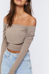 TAUPE Off-the-Shoulder Ruched Top, image 5