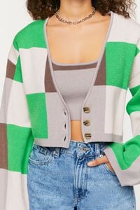 GREEN/SILVER Colorblock Cardigan Sweater, image 5