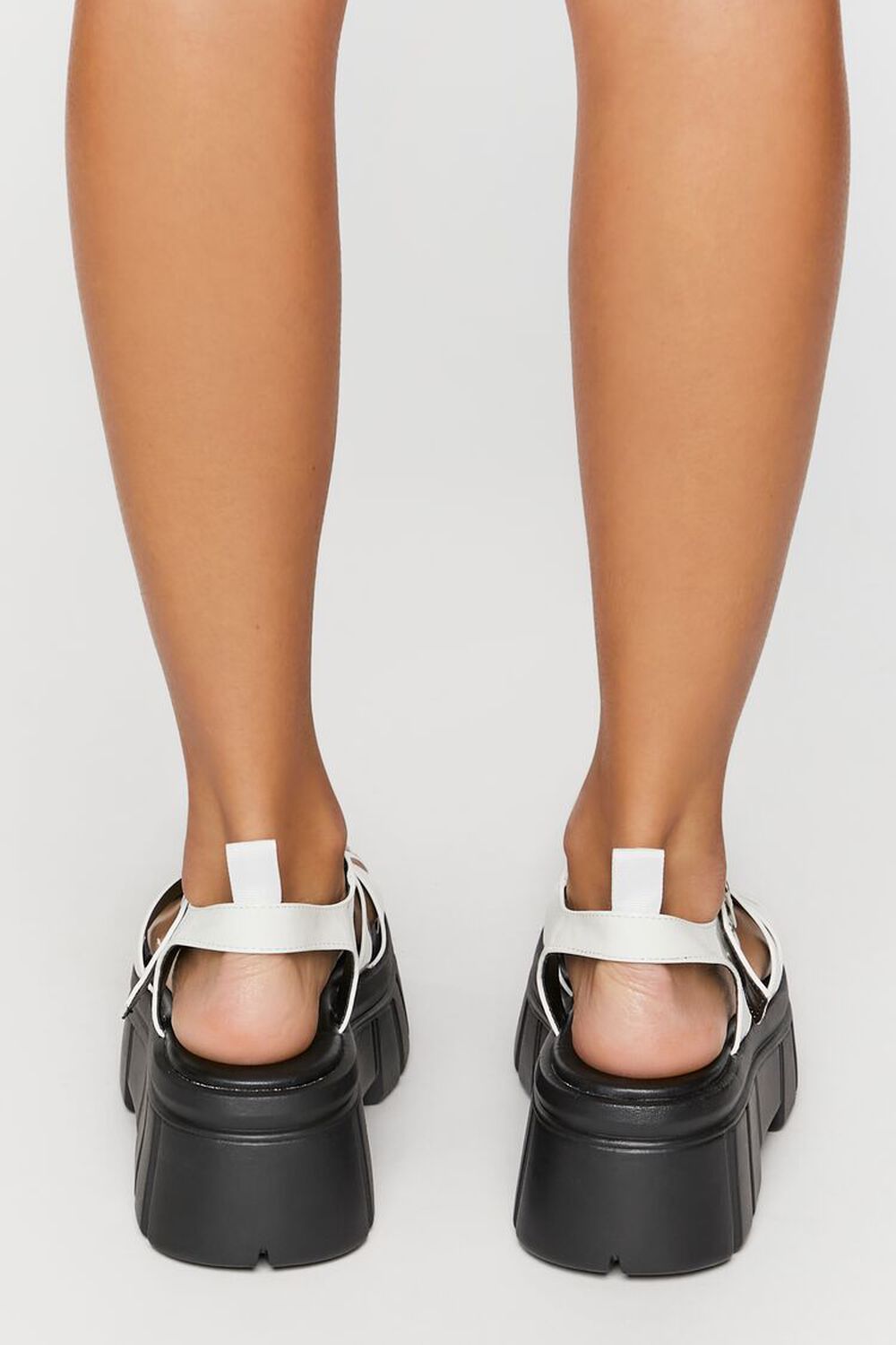 WHITE Faux Patent Leather Caged Lug-Sole Sandals, image 3