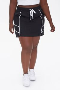 BLACK/WHITE Plus Size Drawstring Mini Skirt, image 2