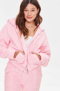 BABY PINK Hooded Faux Shearling Jacket, image 1
