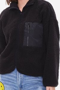 BLACK Faux Shearling Zip-Up Jacket, image 5
