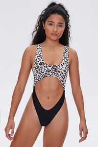 TAN/BLACK Leopard Print Cutout Monokini Swimsuit, image 2