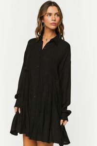 BLACK Long-Sleeve Mini Shirt Dress, image 2