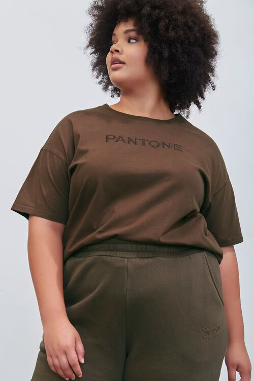 BROWN Plus Size Embroidered Pantone Crew Tee, image 2