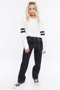 WHITE/BLACK Cropped Varsity-Striped Pullover, image 4