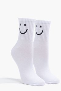 WHITE/BLACK Smiling Graphic Crew Socks, image 1