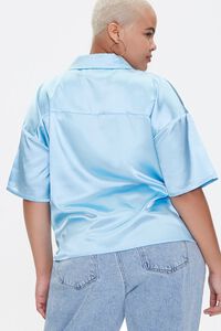 LIGHT BLUE Plus Size Cropped Satin Shirt, image 3
