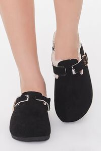 BLACK Faux Suede Buckled Mules, image 4