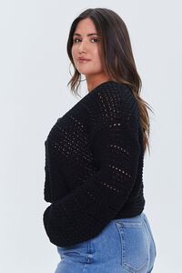 BLACK Plus Size Open-Knit Cardigan Sweater, image 2