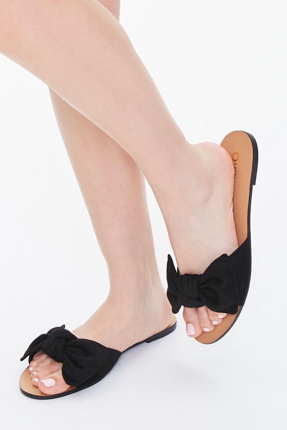BLACK Faux Suede Bow Sandals (Wide), image 1