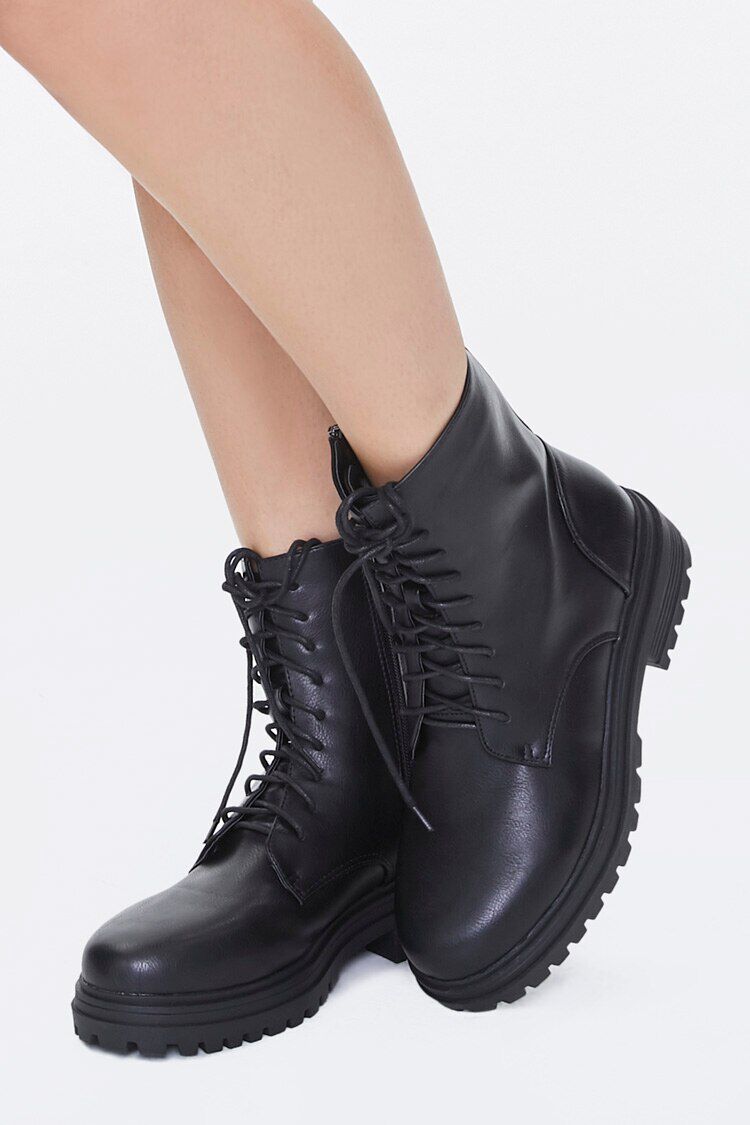 faux leather lace up boots