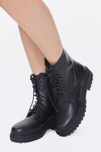 BLACK Faux Leather Lace-Up Ankle Boots, image 1