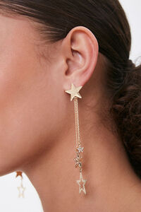 GOLD/CLEAR Rhinestone Star Drop Earrings, image 1