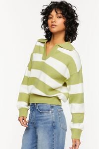 GREEN/CREAM Striped Collared Sweater, image 2